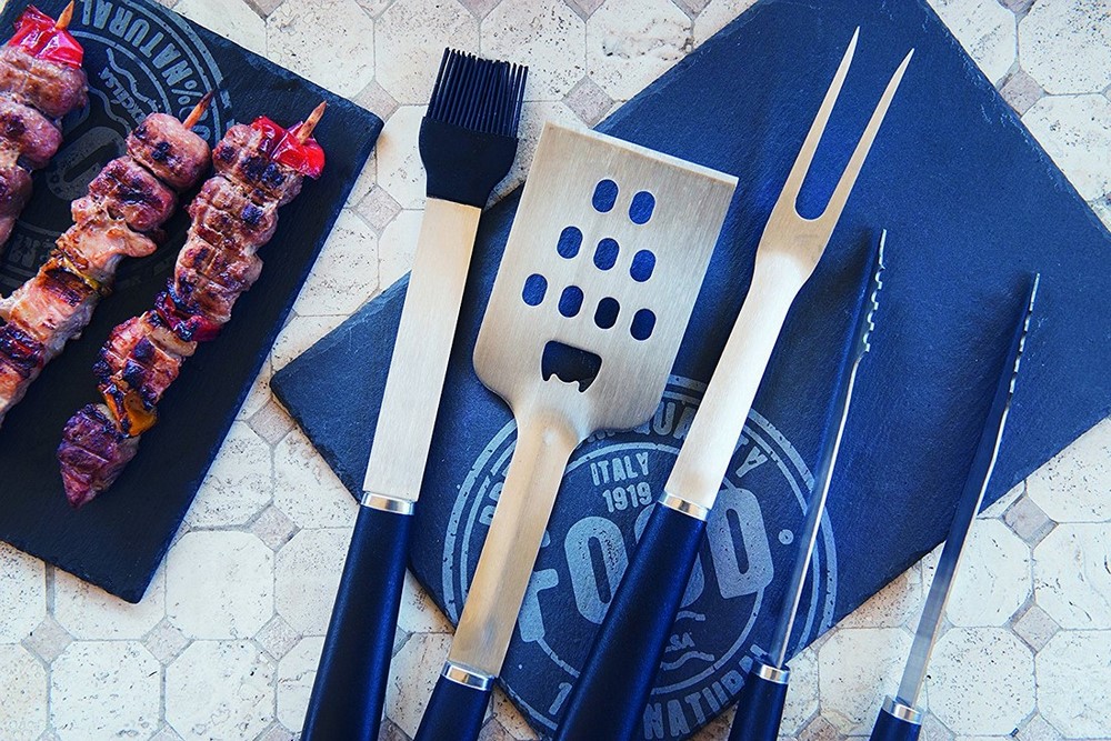 Acquista online Barbecue Set 4 Accessories Stainless Steel Black / Red 9x45x6 cm Excelsa